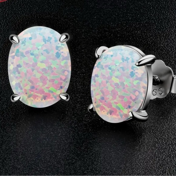 Sterling Silver Opal Stud Earrings - Picture 1 of 5